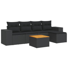 vidaXL 6 részes fekete polyrattan kerti ülőgarnitúra párnákkal (3225418) kerti bútor