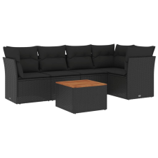 vidaXL 6 részes fekete polyrattan kerti ülőgarnitúra párnákkal (3255957) kerti bútor