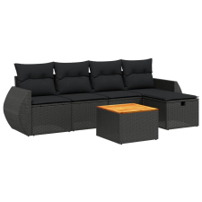 vidaXL 6 részes fekete polyrattan kerti ülőgarnitúra párnákkal (3265052) kerti bútor