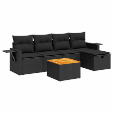 vidaXL 6 részes fekete polyrattan kerti ülőgarnitúra párnákkal (3325807) kerti bútor