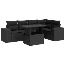 vidaXL 6 részes fekete polyrattan kerti ülőgarnitúra párnákkal (3326796) kerti bútor