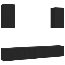 vidaXL 6 részes fekete szerelt fa tv-szekrényszett bútor