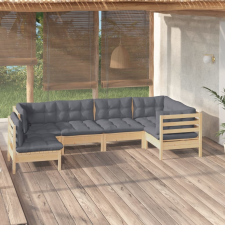 vidaXL 6 részes fenyőfa kerti ülőgarnitúra szürke párnákkal kerti bútor