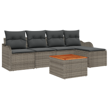 vidaXL 6 részes Kerti Sofa Szett Párnákkal Szürke Poly Rattan Akác (3347440) kerti bútor