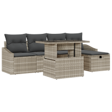 vidaXL 6 részes kertiszófa készlet párnákkal - világosszürke poly rattan (3361161) kerti bútor