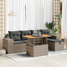 vidaXL 6 részes szürke polyrattan akácfa kerti ülőgarnitúra párnákkal kerti bútor