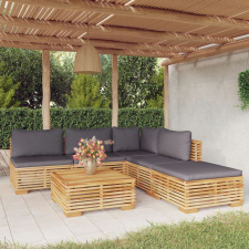 vidaXL 6 részes tömör tíkfa kerti társalgószett párnákkal kerti bútor