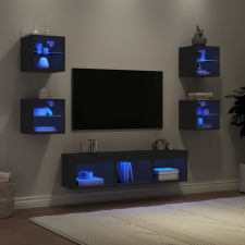 vidaXL 7 darab fekete szerelt fa fali TV-bútor LED-del bútor