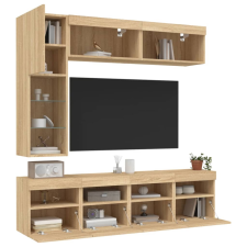 vidaXL 7 darab sonoma tölgy színű falra szerelhető TV-szekrény LED-del bútor