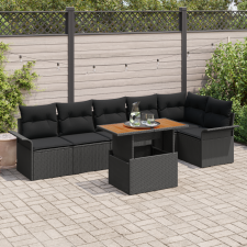 vidaXL 7 darabos kerti kanapé szett párnákkal fekete poly rattan kerti bútor
