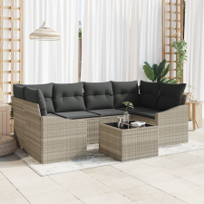 vidaXL 7 darabos kültéri étkező szett párnákkal, világosszürke polyrattan kerti bútor