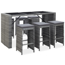 vidaXL 7 darabos szürke polyrattan kerti bárszett párnákkal kerti bútor