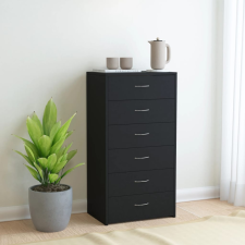 vidaXL 7-fiókos fekete forgácslap tálalószekrény 50 x 34 x 96 cm bútor