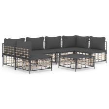 vidaXL 7-részes antracitszürke polyrattan kerti ülőgarnitúra párnákkal (3186789) kerti bútor