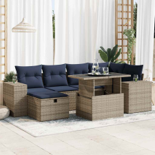 vidaXL 7 részes barna polyrattan akácfa kerti ülőgarnitúra párnákkal kerti bútor
