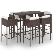 vidaXL 7 részes barna polyrattan kerti bárszett párnákkal (3094795) kerti bútor
