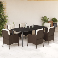 vidaXL 7-részes barna polyrattan kerti étkezőgarnitúra párnával kerti bútor