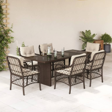 vidaXL 7-részes barna polyrattan kerti étkezőgarnitúra párnával kerti bútor