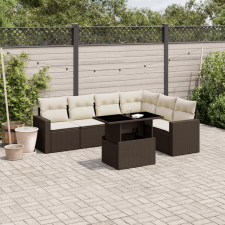 vidaXL 7 részes barna polyrattan kerti ülőgarnitúra párnákkal kerti bútor