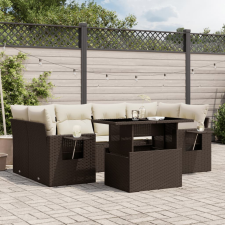 vidaXL 7 részes barna polyrattan kerti ülőgarnitúra párnákkal kerti bútor