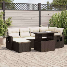 vidaXL 7 részes barna polyrattan kerti ülőgarnitúra párnákkal kerti bútor