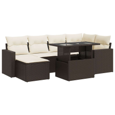vidaXL 7 részes barna polyrattan kerti ülőgarnitúra párnákkal (3326354) kerti bútor