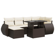 vidaXL 7 részes barna polyrattan kerti ülőgarnitúra párnákkal (3326674) kerti bútor