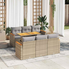 vidaXL 7 részes bézs polyrattan akácfa kerti ülőgarnitúra párnákkal kerti bútor