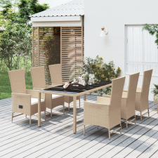 vidaXL 7 részes bézs polyrattan kerti étkezőgarnitúra párnákkal kerti bútor