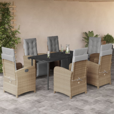 vidaXL 7 részes bézs polyrattan kerti étkezőgarnitúra párnákkal kerti bútor