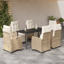 vidaXL 7 részes bézs polyrattan kerti étkezőgarnitúra párnákkal kerti bútor