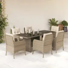 vidaXL 7 részes bézs polyrattan kerti étkezőgarnitúra párnákkal kerti bútor