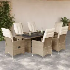 vidaXL 7 részes bézs polyrattan kerti étkezőgarnitúra párnákkal kerti bútor