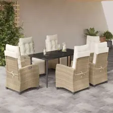 vidaXL 7 részes bézs polyrattan kerti étkezőgarnitúra párnákkal kerti bútor