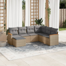 vidaXL 7 részes bézs polyrattan kerti ülőgarnitúra párnákkal kerti bútor