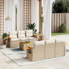vidaXL 7 részes bézs polyrattan kerti ülőgarnitúra párnákkal kerti bútor