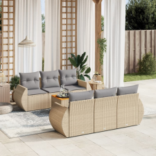 vidaXL 7 részes bézs polyrattan kerti ülőgarnitúra párnákkal kerti bútor