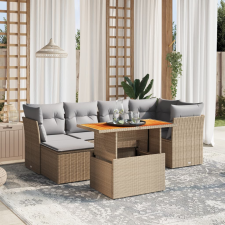 vidaXL 7 részes bézs polyrattan kerti ülőgarnitúra párnákkal kerti bútor