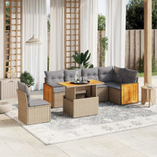 vidaXL 7 részes bézs polyrattan kerti ülőgarnitúra párnákkal kerti bútor
