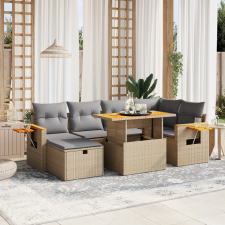 vidaXL 7 részes bézs polyrattan kerti ülőgarnitúra párnákkal kerti bútor