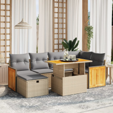 vidaXL 7 részes bézs polyrattan kerti ülőgarnitúra párnákkal kerti bútor