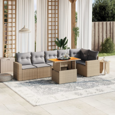 vidaXL 7 részes bézs polyrattan kerti ülőgarnitúra párnákkal kerti bútor