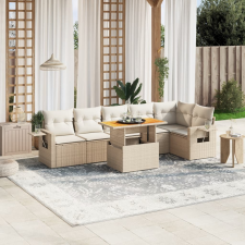 vidaXL 7 részes bézs polyrattan kerti ülőgarnitúra párnákkal kerti bútor