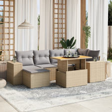 vidaXL 7 részes bézs polyrattan kerti ülőgarnitúra párnákkal kerti bútor