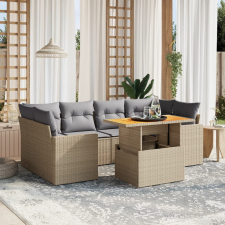 vidaXL 7 részes bézs polyrattan kerti ülőgarnitúra párnákkal kerti bútor