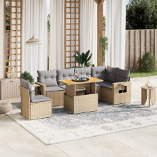 vidaXL 7 részes bézs polyrattan kerti ülőgarnitúra párnákkal kerti bútor