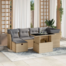 vidaXL 7 részes bézs polyrattan kerti ülőgarnitúra párnákkal kerti bútor