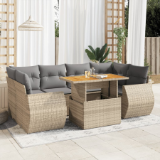 vidaXL 7 részes bézs polyrattan kerti ülőgarnitúra párnákkal kerti bútor