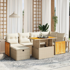 vidaXL 7 részes bézs polyrattan kerti ülőgarnitúra párnákkal kerti bútor