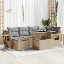 vidaXL 7 részes bézs polyrattan kerti ülőgarnitúra párnákkal kerti bútor
